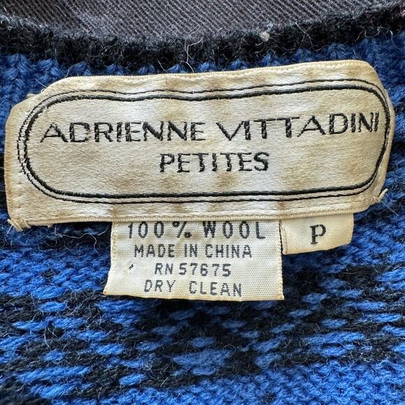 Vintage Fair Isle Wool Sweater Vest Sz S Blue Adrienne Vittadini Winter Academia - Picture 4 of 4